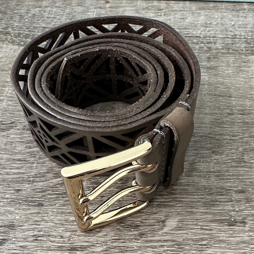 Linea Pelle Laser-Cut Leather Belt with Gold Buckle